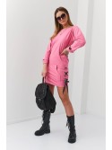 Smooth sweatshirt dress with ties, dark pink FI653 - Online store - Boutique